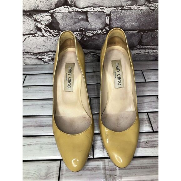 JIMMY CHOO London Yellow Patent Leather Kitten Pumps Heels Women’s Sz 35EU/5M US - Picture 10 of 16